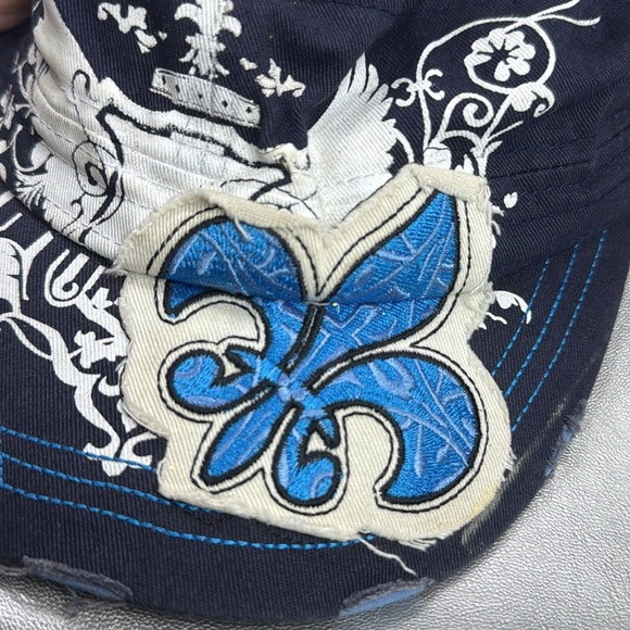 (W4)Breeze Y2K Women's Distressed Floral Embroidered Fleur-de-lis Adjustable Cap - Picture 8 of 8